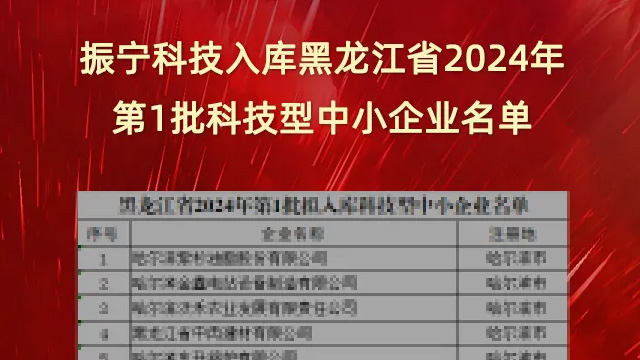喜報(bào)！振寧科技入庫(kù)黑龍江省2024年第1批科技型中小企業(yè)名單